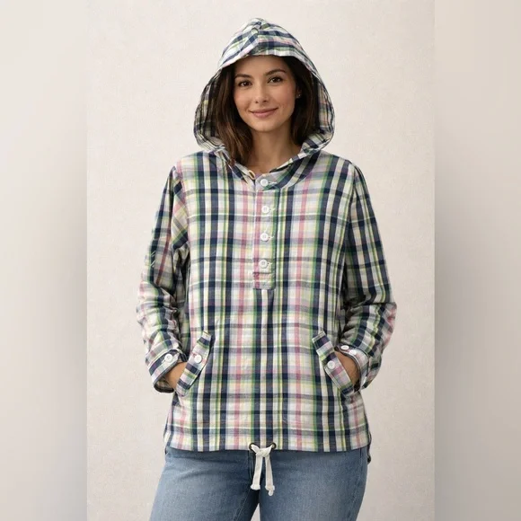Merona Pastel Plaid Cotton Hooded Anorak Jacket —Women’s XXL (Fits L/XL) *READ* - Picture 1 of 12